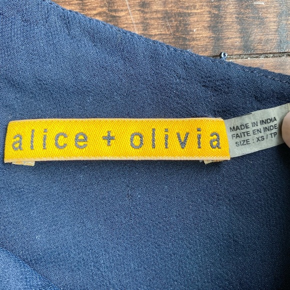 Alice + Olivia Navy Blue Full Beaded One Shoulder Mini Dress - Picture 3 of 4